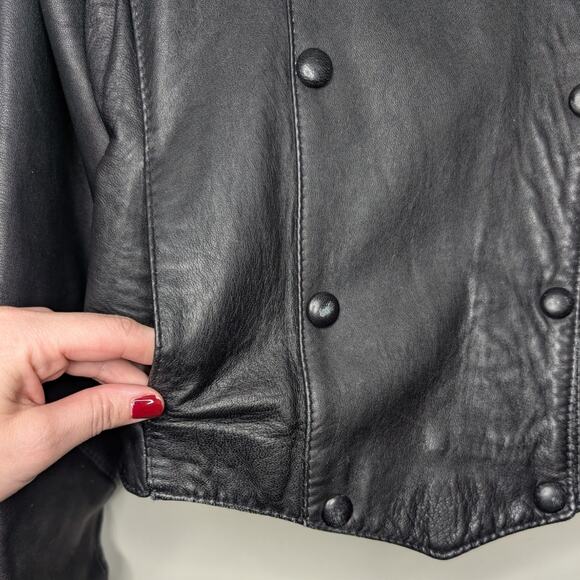 Vintage Top Gear London Leather Double Breasted Jacket in Black, Size Large - Picture 2 of 5